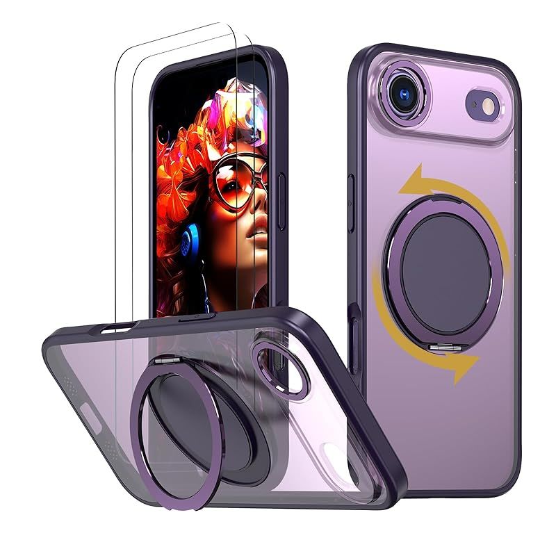 【新品】 【強化フィルム2枚付き】HCXLYP iPhone Air ケース Magsafe対応 スタンド付き マグネット搭載 ワイヤレス充電 耐衝撃 マット感 半透明 指紋防止 アジャスタブルスタンド アイフォン 17 エア カバー パープル