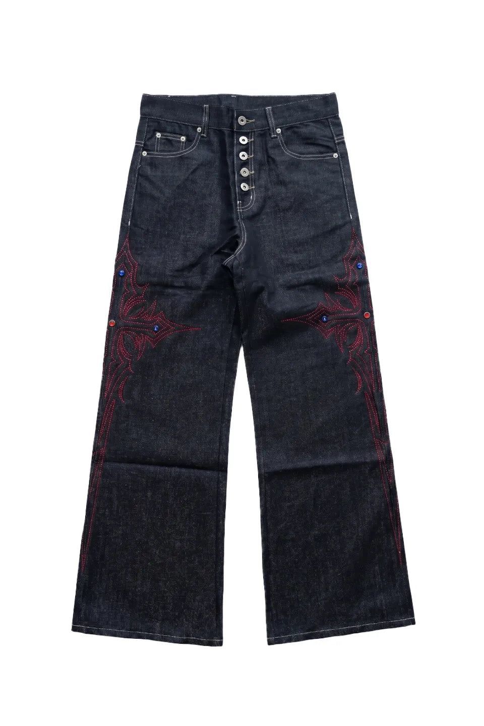 ROLLING MONEY | SILVER THREAD CROSS RHINESTONE JEANS