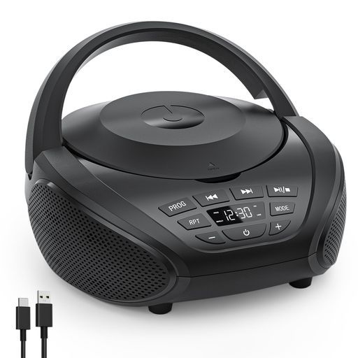 KegaudioCDプレーヤーCDラジカセラジカセcdプレーヤーFMラジオLCDディスプレイスピーカー内蔵AUX入力プログラム再生ハンドル付き記憶機能ポータブル操作簡単Type-C給電&乾電池給電日本語説明…