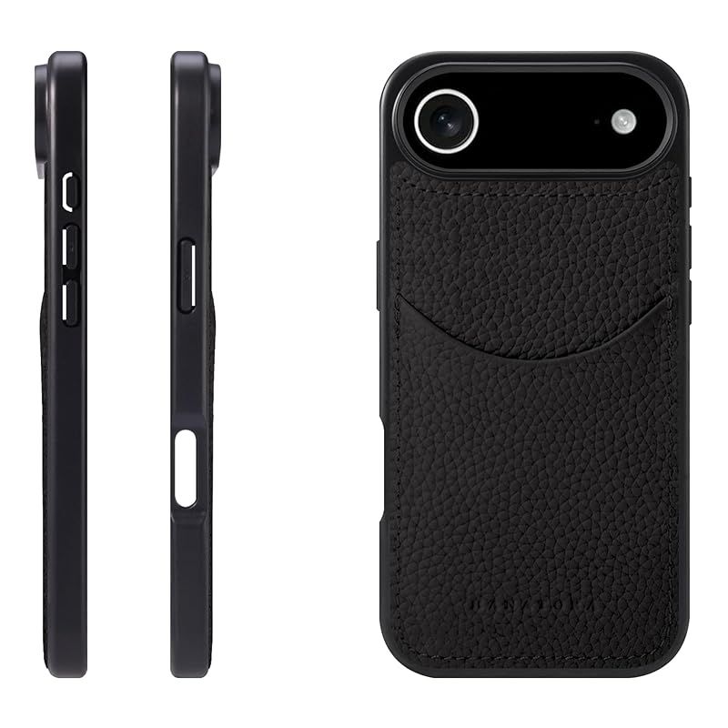 【新品】 HANATORA for iPhone 17Air ケース 本革 耐衝撃 スマホケース スマホ コードホルダー 付き シュリンクカーフレザー ギフト マグネットなし ブラック CPG-17Air-Black