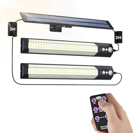Yasokuソーラーライト分離型2灯LED屋外人感センサーライト【極高輝度2500lm・IP65防水・延長コード3mx2本】3モード切替2000mAh大容量電池リモコン付自動点灯/消灯室内/室外兼用地震/津波/台風/…