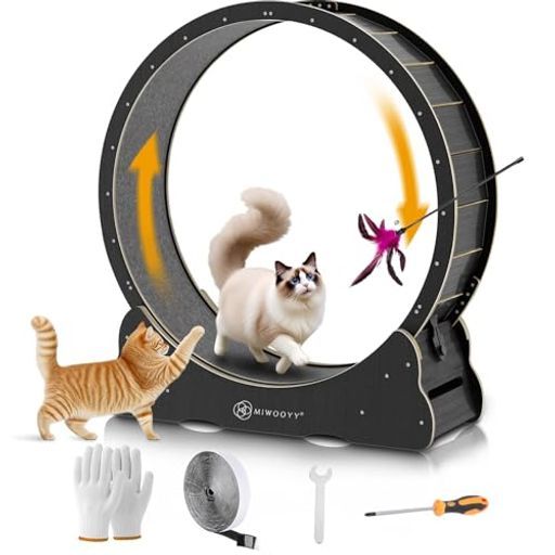 MIWOOYYキャットホイール大型猫回し車100cm-屋内猫用の黒無垢材の猫ルームランナー、ロックと最小限の隙間設計を備えた安全猫ランニングマシン