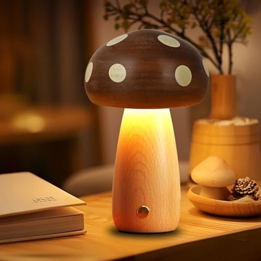 木製マッシュルームランプコードレス充電式タッチ調光おしゃれ常夜灯寝室雰囲気照明、レスタッチ式調光おしゃれな寝室ライト雰囲気照明癒しのインテリア
