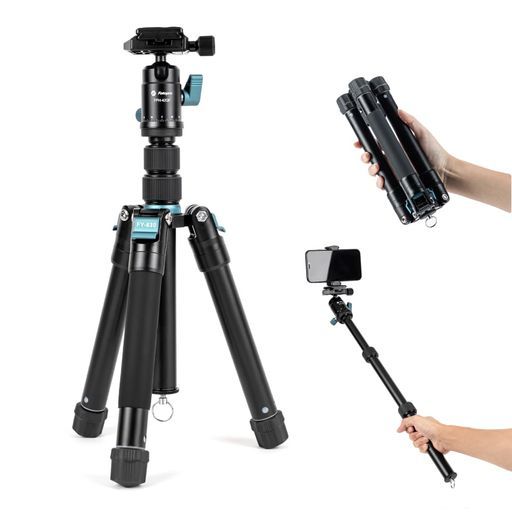 Fotoproミニ三脚148cm軽量コンパクト旅行用360度ボールヘッド着脱式で自撮り棒としても利用可能スマホマウント付き耐荷重8kgモデルFY-830青