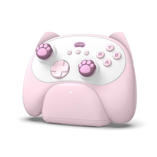 ワイヤレスコントローラ-充電スタンド付き-PC/Switch/Android/iOSに対応、かわいい猫耳デザイン、6軸ジャイロセンサー、マクロ機能、連射機能、イヤホンジャック付き、コンパクトで手の小さ…
