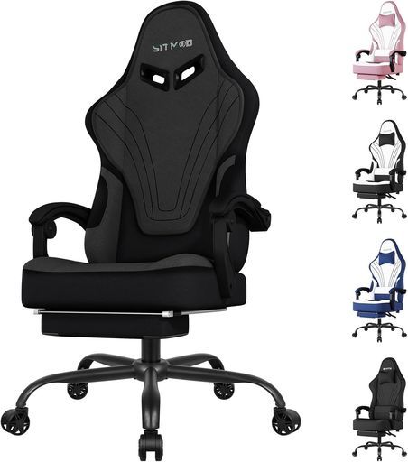 ゲーミングチェア、人間工学に基づいた設計、ヘッドレスト・ランバーサポート付きオフィスチェア、高さ調節可能通気性ファブリック、360度回転椅子、リクライニング機能付きpcチェア…