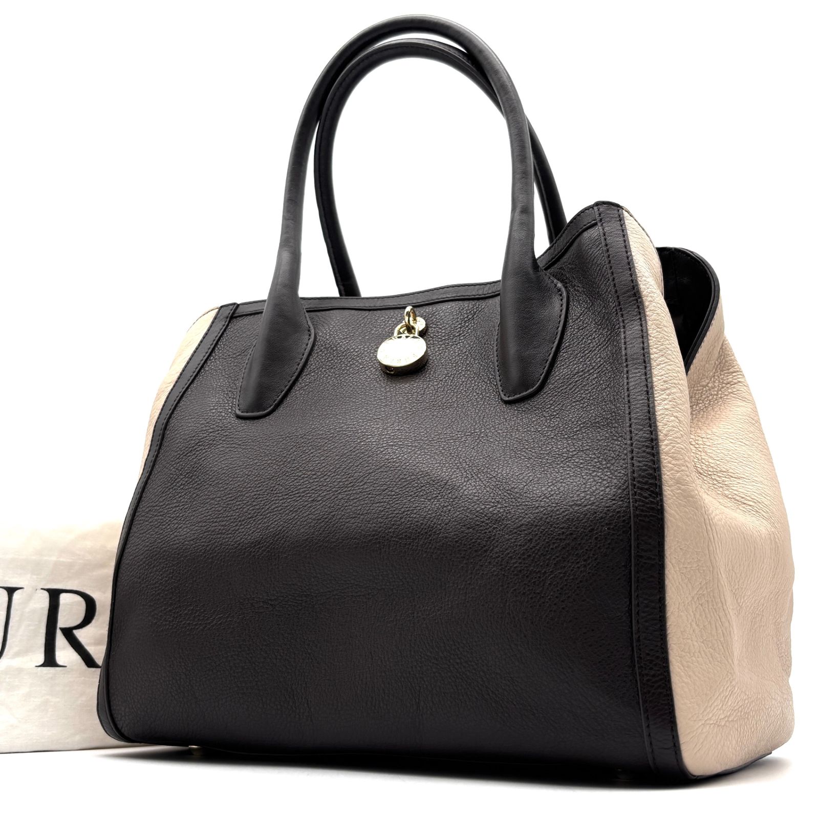 未使用に近い FURLA フルラ バイカラー チャーム トートバッグ ハンドバッグ レザー 本革 ブラウン アイボリー 鞄 カバン 大容量 通勤 通学 お出かけ デイリーユース レディース 女性 大人 20代 30代 40代 50代 上品 ご褒美