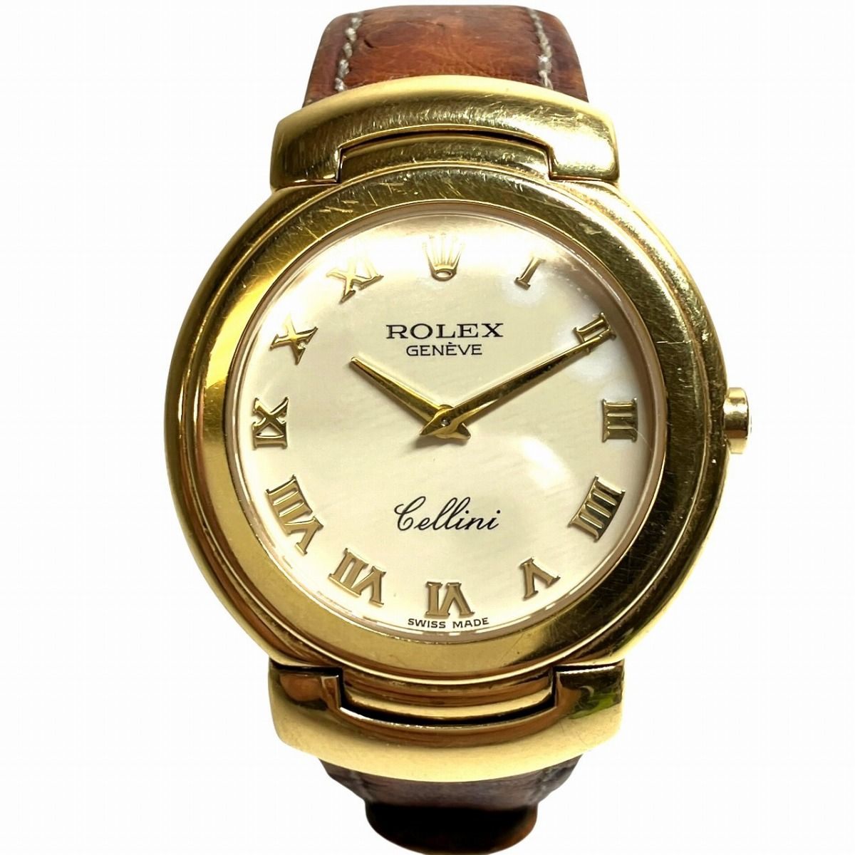 ロレックス ROLEX チェリーニ 腕時計 総重量約59.3g K18 本革 クオーツ ベージュ文字盤 6622 レディース