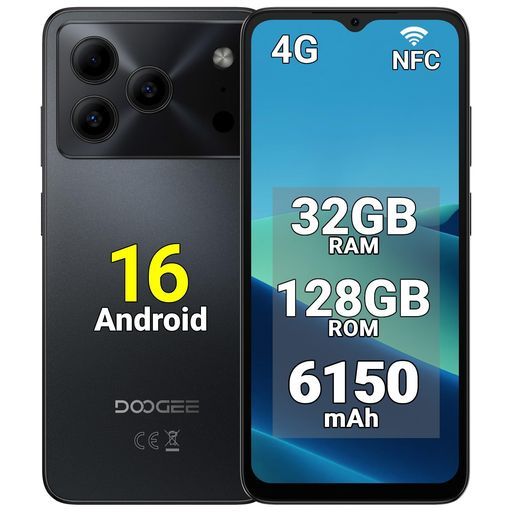 DOOGEENote56ProスマホAndroid16SIMフリー|32GB+128GB2TB拡張スマートフォン|6150mAhバッテリー|6.56インチ90Hz大画面|13MPカメラ|4GデュアルSIM|顔認証NFC