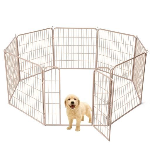 YumeTailペットサークル犬ペットフェンスサークルケージドア付きダブルロック小型犬用中型犬用折りたたみ式簡単組み立て工具不要室内外兼用高さ80cmグレージュ