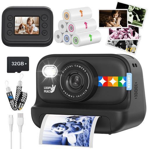 プリントカメラ子供インスタントカメラ4色印刷:2026年新登場4800万画素1080P動画2.0インチIPS画面キッズカメラ感熱紙32GBメモリーカードストラップ付きUSB充電トイカメラ印刷機能付き3-12歳女… 6,106円