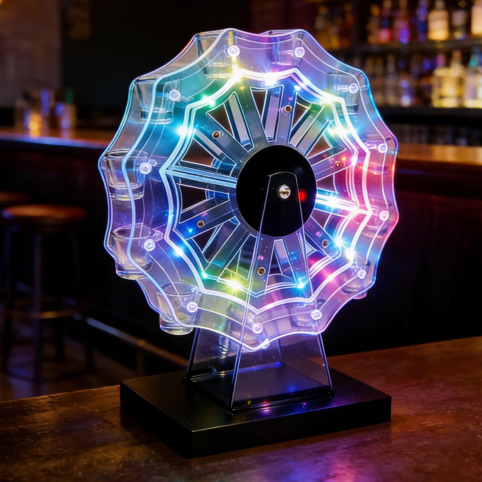 LED グラススタンド テキーラ観覧車 12カップ 充電式 7色自動変化 LEDライト付き 卓上自立型 酒グラススタンド グラスホルダー 雰囲気作り 卓上 忘年会 新年会 バー用品 パーティー用（※グラス別売り） (観覧車型) 国内発送