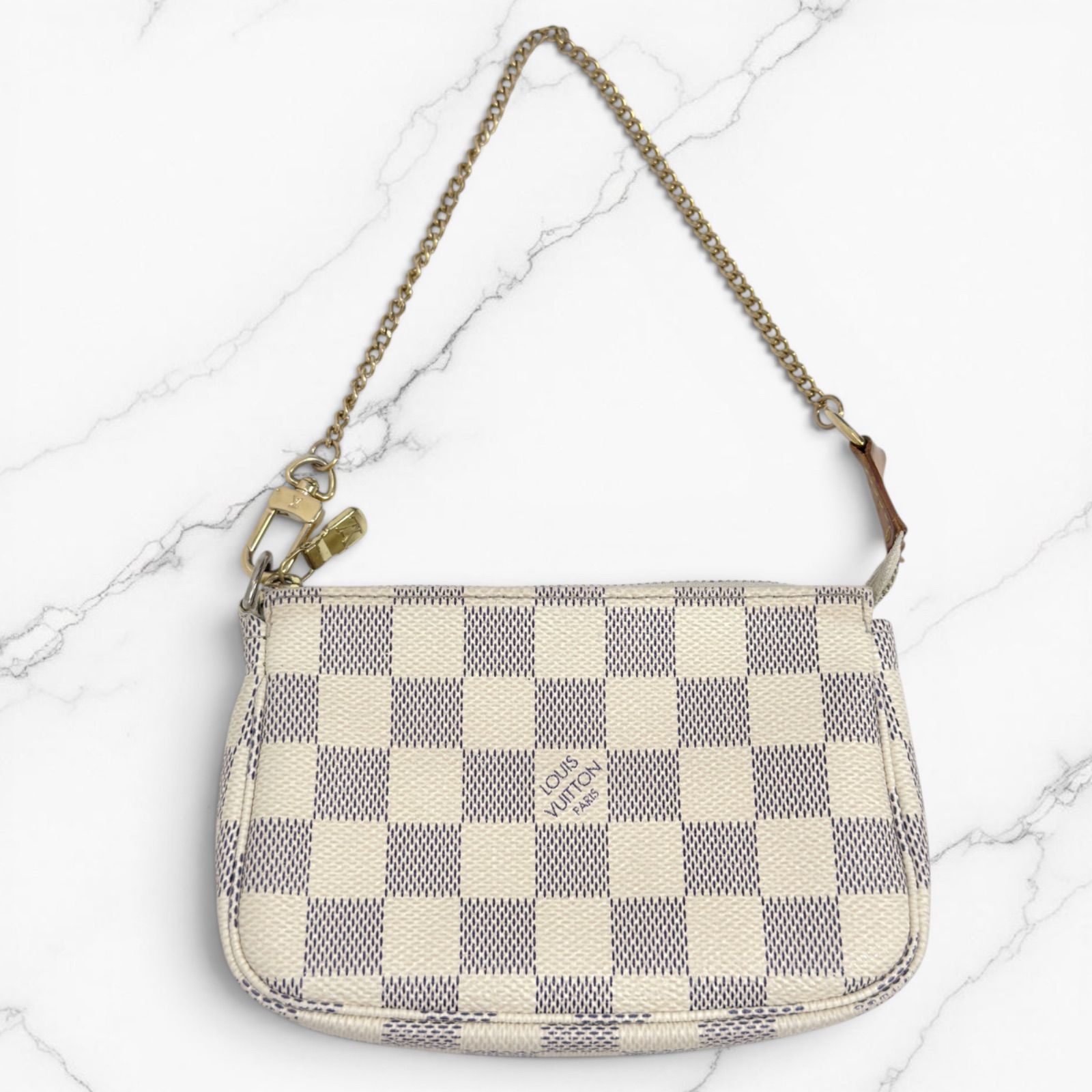 LOUIS VUITTON ルイヴィトン ダミエ アズール ミニポシェット アクセソワール アクセサリーポーチ N58010 ミニハンドバッグ パーティ PVC ホワイト系 28,120円