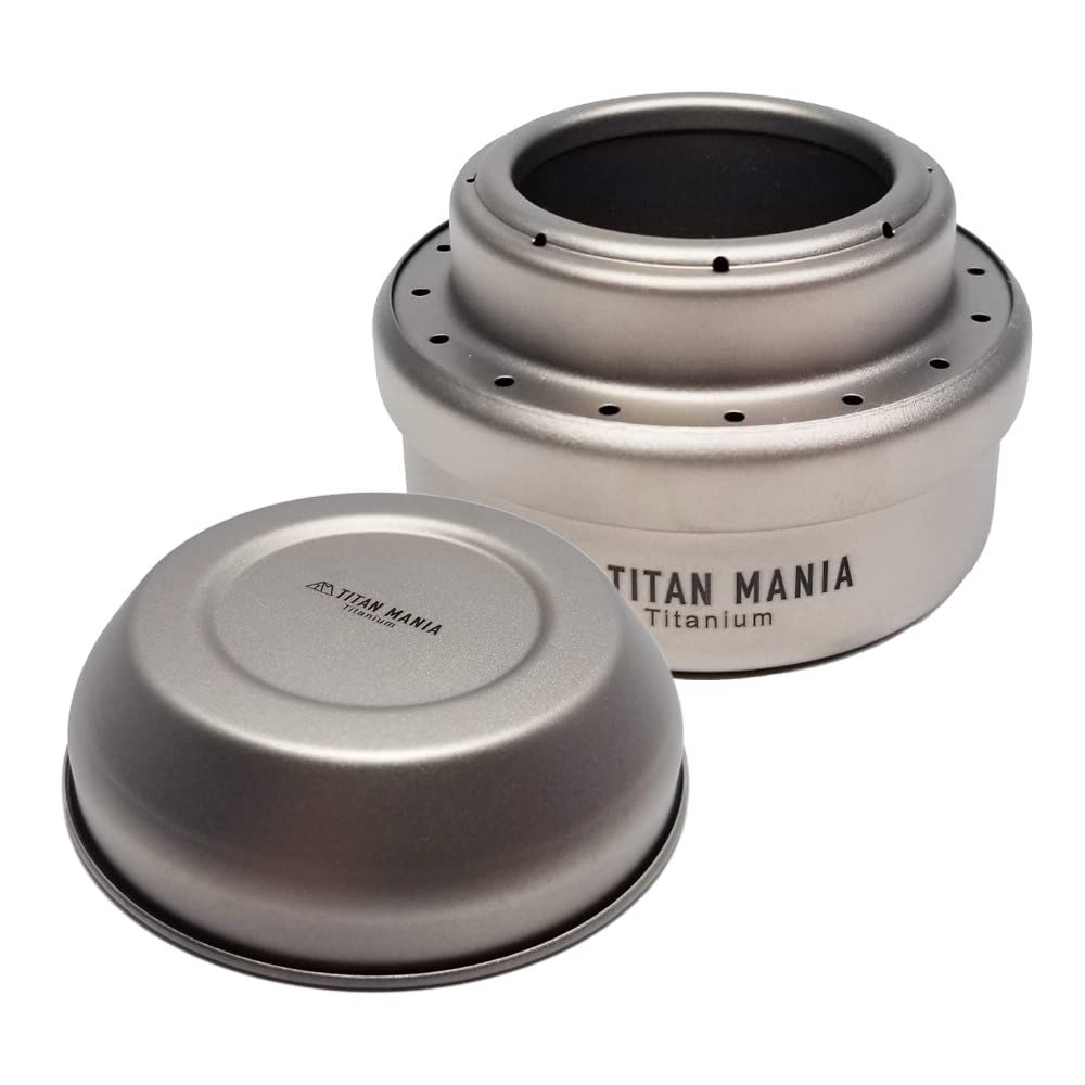 TITAN MANIA(チタンマニア) アルコールストーブ チタン 超軽量 頑丈 バーナー コンパクト ポータブル キャンプ アウトドア ソロキャンプ アウトドア用品 キャンプ用品 (アルコールストーブ+消火蓋セット)wb cf282e1a