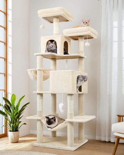 Globlazerキャットタワー猫タワー大型猫用おしゃれ多頭飼い高級猫ハウス猫家具据え置き型広いベッドハウス隠れ家大型見おろし展望台ハンモックおもちゃ爪とぎポール爪研ぎ天然麻紐おも…