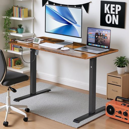 VECELO昇降式デスク電動スタンディングデスクオフィスワークテーブル幅120x奥行60x高さ70.5-113cm高さメモリー機能テレワークオフィスデスク在宅ワークシンプルブラウン