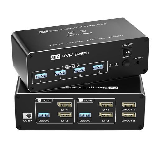 【8Kデュアルモニター】DisplayportKVM切替器2PC切替2モニター同時出力SW623DPPCPS5PS4対応4K144HzDP1.4USB3.0KVMスイッチャーUSB2入力4出力マウス