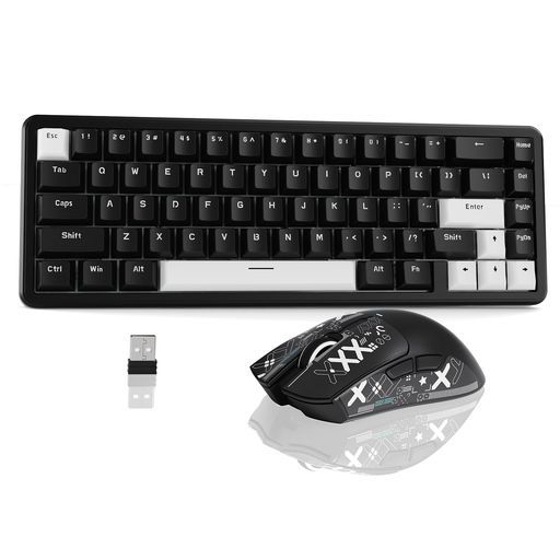 ATTACKSHARKラピットトリガーゲーミングキーボードマウスセットX65HE磁気スイッチ0.01mm8KkzポーリングレートR1ワイヤレスマウスゲーミングマウス軽量2.4ghz/Bluetooth/USB-C(ブラック)