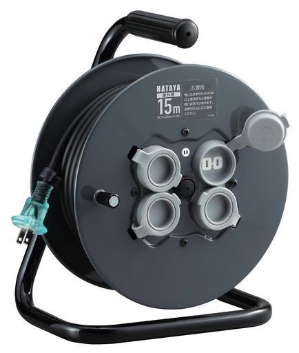 ハタヤ(HATAYA)コードリール屋外用(防雨型)100V型コード15m太さ1.25mm2標準型コンセント4個コンセント防雨キャップ家庭用工場用建設現場フラットリールFF-15