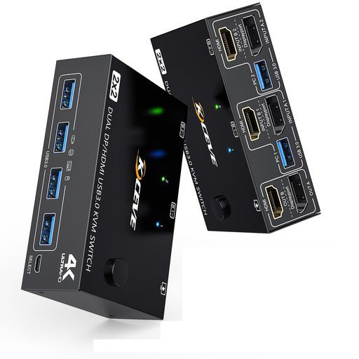 デュアルディスプレイ﻿HDMI+DisplayPortKVMスイッチ、USB3.0DPHDMIKVMスイッチ4K@60Hz、2入力2出力PC切替器は2台のPCをサポートし、2台のモニターと1 8,462円