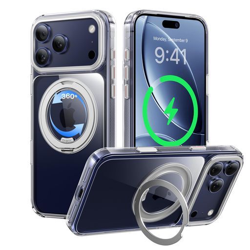 iPhone17ProMax用ケース強化型360°回転スタンドMagsafe対応ワイヤレス充電アイフォン17プロマックススマホケース縦横両対応カメラコントロールボタン高耐久性耐衝撃防指紋リングマグネット…