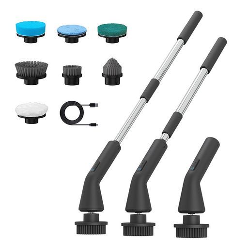 電動お掃除ブラシバスポリッシャー浴室掃除用ブラシIPX7防水シャワースクラバーブラシヘッド7個付き2段階のスピードスクラバー伸縮可能なロングハンドルバスルーム床キッチン用黒