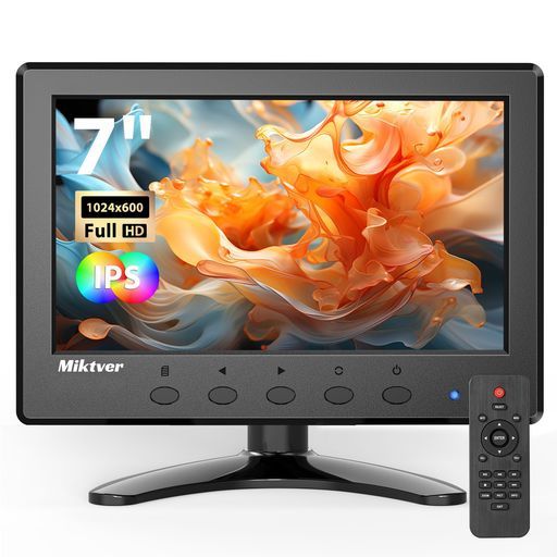 Miktver7インチ小型モニター1024x600IPS178°視野角液晶PCサブディスプレイVGABNCUSBHDMIセキュリティCCTVモニター自宅オフィス倉庫監視用日本語対応リモコン付け7インチディスプレイ