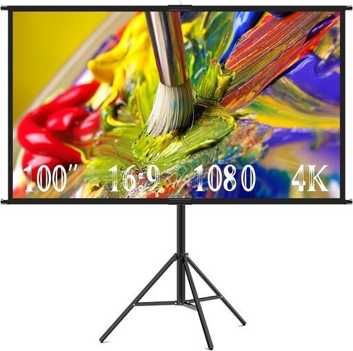 NODIBROプロジェクタースクリーン自立式4K対応軽量携帯型高さ調節可能100インチ組み立てが簡単ポータブル2.4ゲインプロジェクター用三脚折り畳み式キャリーバッグ縦横比16:9ブラックビジ…