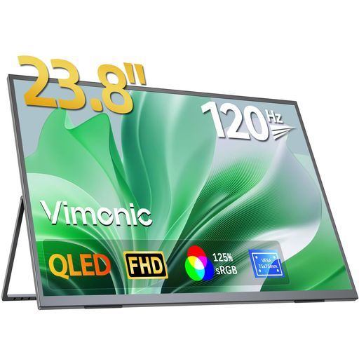 モバイルモニター23.8インチQLEDモバイルディスプレイ大型120HZVimonic持ち運びモニター自立ポータブルモニター1080Pサブモニター標準型VESA対応サブディスプレイ非光沢