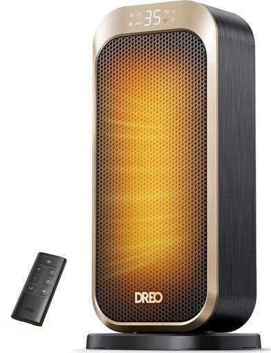 DREOセラミックファンヒーター【40%節電対策・パワフル速暖】コンパクト暖房器具1200W~11.5畳/1000W/800W温度調節5~35°CECO省エネ電気代安い8つ安全機能LED70°首振り12Hタイマー脱衣所足元