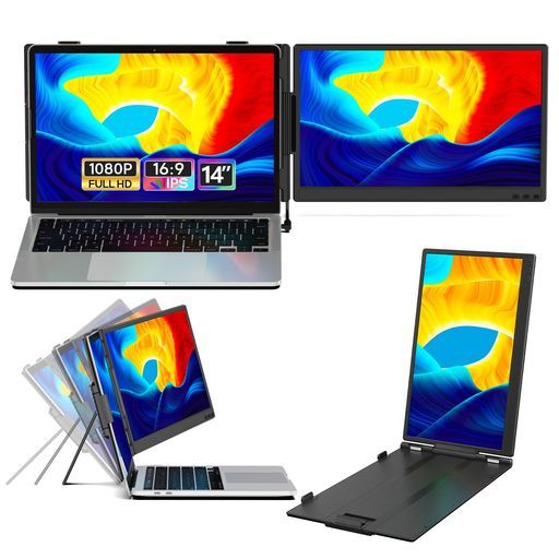 14インチノートパソコン用モニターFHD1080Pデュアルディスプレイダブルディスプレイ2画面IPS液晶パネル携帯モニター13-17.3インチパソコン用軽量USB-C/HDMI接続Windows/Mac/Chromeに適用