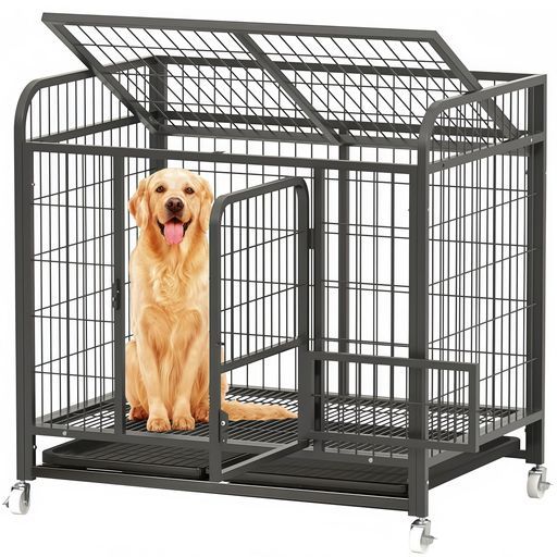 TUIYIDUO犬のケージペットケージ屋根付き110x72x101cm犬サークル錆防止ペットサークルキャスターと引き出し式トレイ付き掃除簡単多機能安全ロック脱出防止大・中・小型犬対応室内室外ペッ…