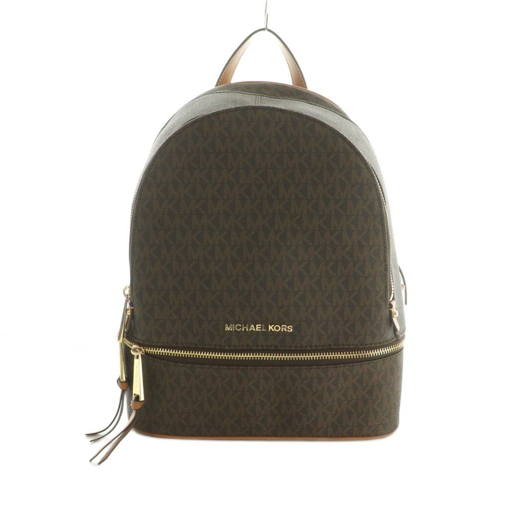マイケルコース MICHAEL KORS リュックサック デイバッグ MK柄 PVC レザー 総柄 茶 /MI ■GY18