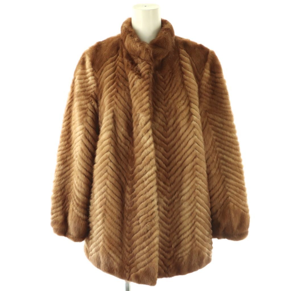ノーブランド ファーコート ジャケット ミンクファー 毛皮 シェブロンカット 13 ブラウン /ES ■GY18 14,839円