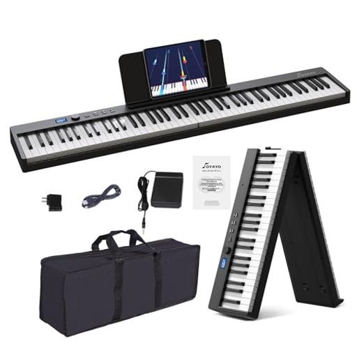 OYAYO電子ピアノ88鍵盤折りたたみ式FP88C充電式MIDI対応BT対応タッチセンシティブ鍵盤生ピアノと同じ鍵盤サイズ128音色/リズム初心者コンパクト軽量小型ペダル専用ケース日本語説明書付(黒色)