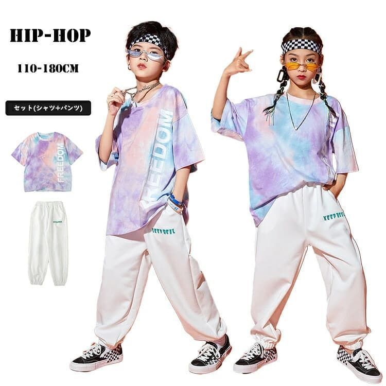 上下セット キッズダンス衣装 半袖 tシャツ パンツ 子供服 HIPHOP 未使用 ヒップホップ 男の子 女の子 男女兼用 長ズボン ジャッズ ストリート 原宿系 ダンス 衣装 キッズ 体操服 jazz hiphop 110-180cm