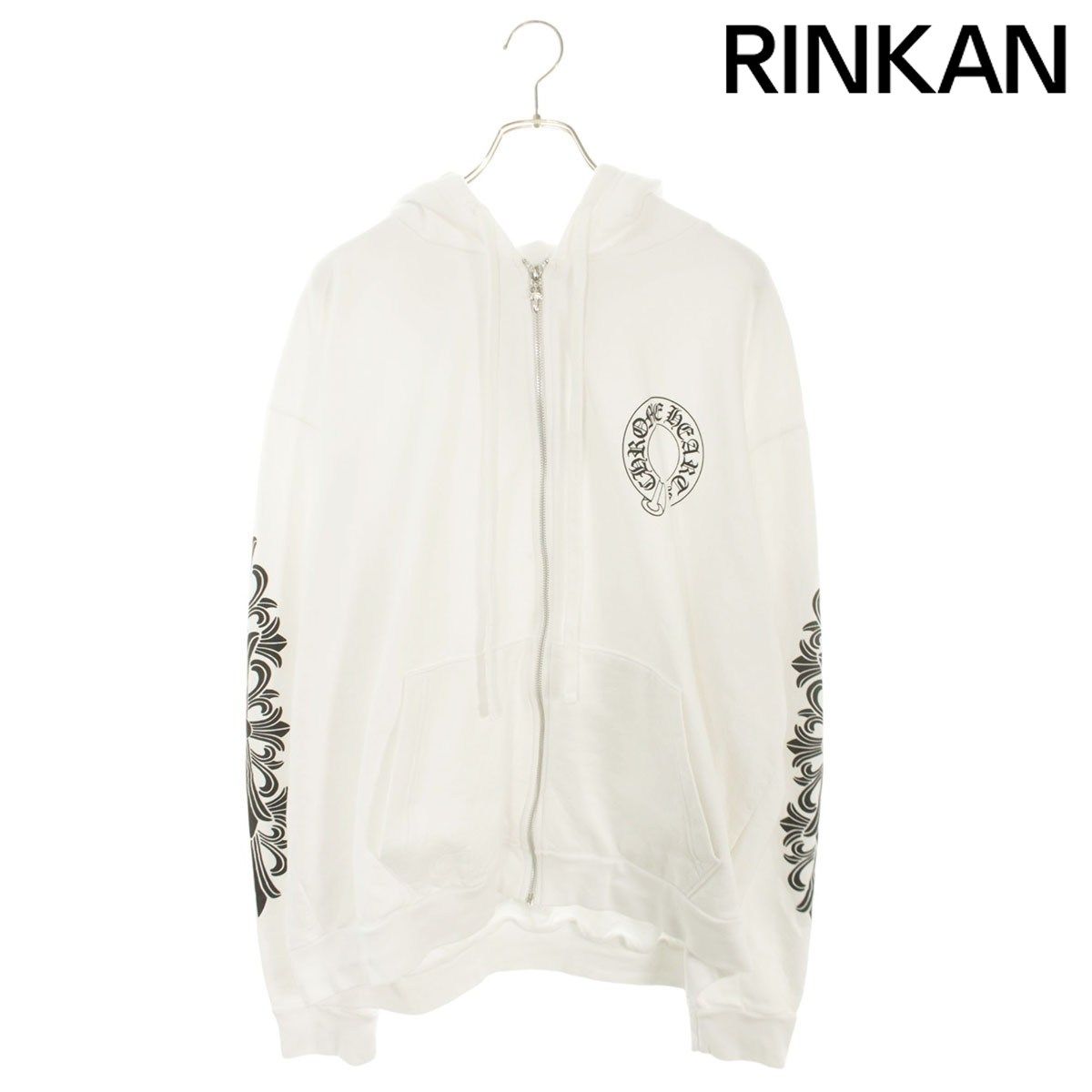 クロムハーツ SWTSHRT HD ZIP バックホースシュー袖フローラルプリントジップアップパーカー メンズ XL