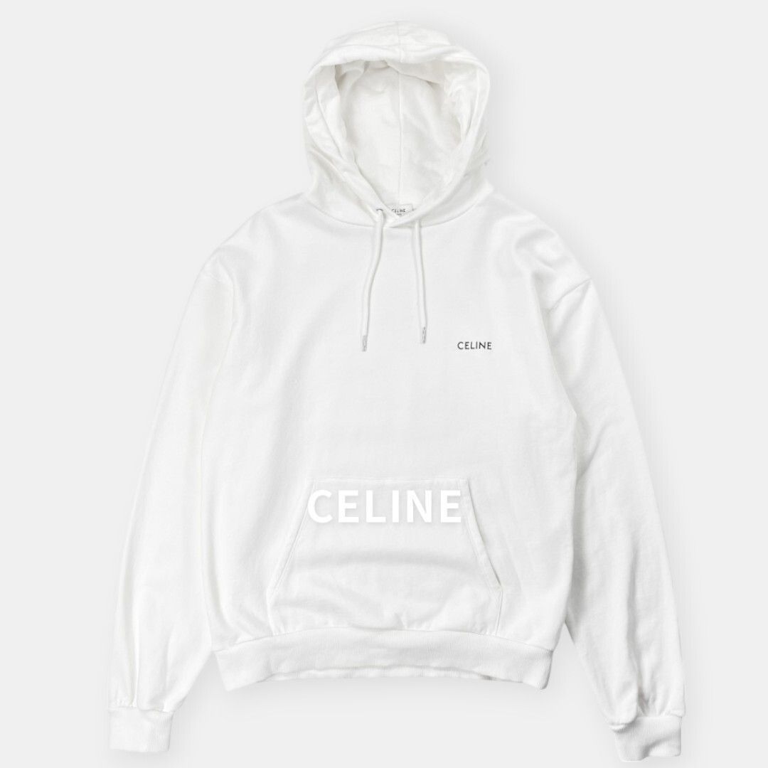 CELINE セリーヌ 23SS ロゴ ルーズ フーディー コットン スウェット プルオーバー パーカー 2Y958670Q 白 M / J&NREUSE メンズ トップス