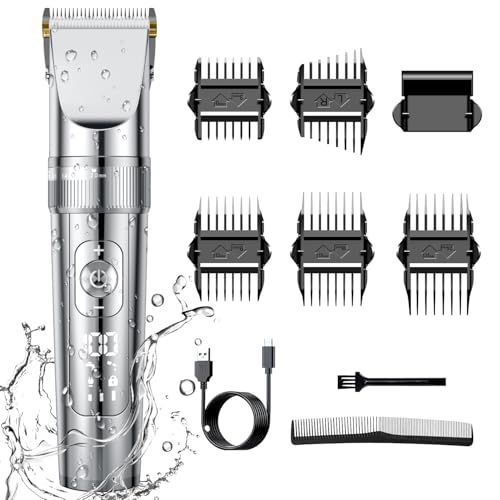 バリカン Type-C充電式 ヘアーカッター 電動バリカンメンズ 5段階刈り高さ 10種類ガイドコーム 低騒音 3段階スピード調節 LEDディスプレイ IPX7 防水 大容量バッテリー 安全ロック付き 散髪用 業務用 家庭用 軽量 日本語説明 d6bc8693