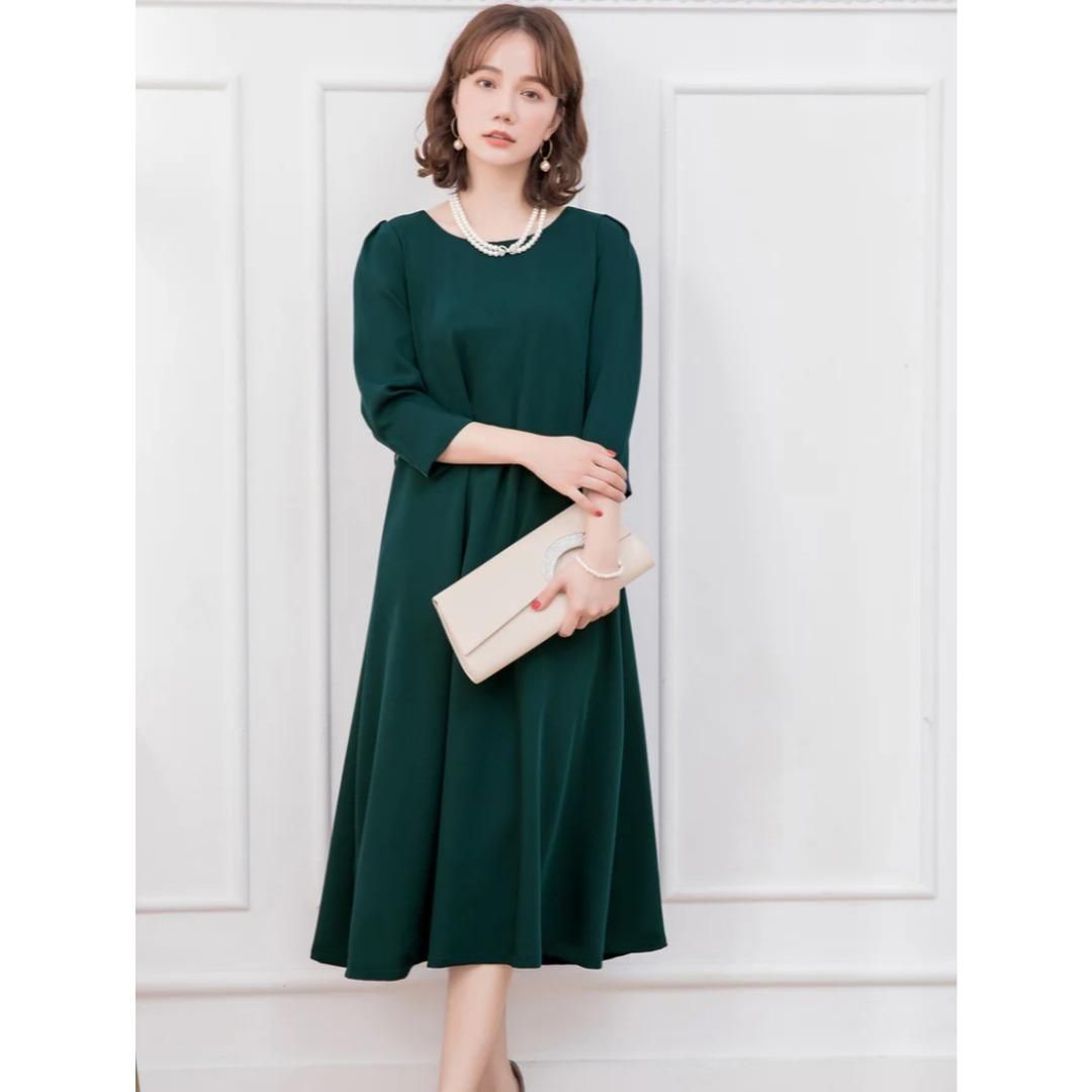 DRESS PLUS フレアロング丈 結婚式 ワンピース ダークグリーン