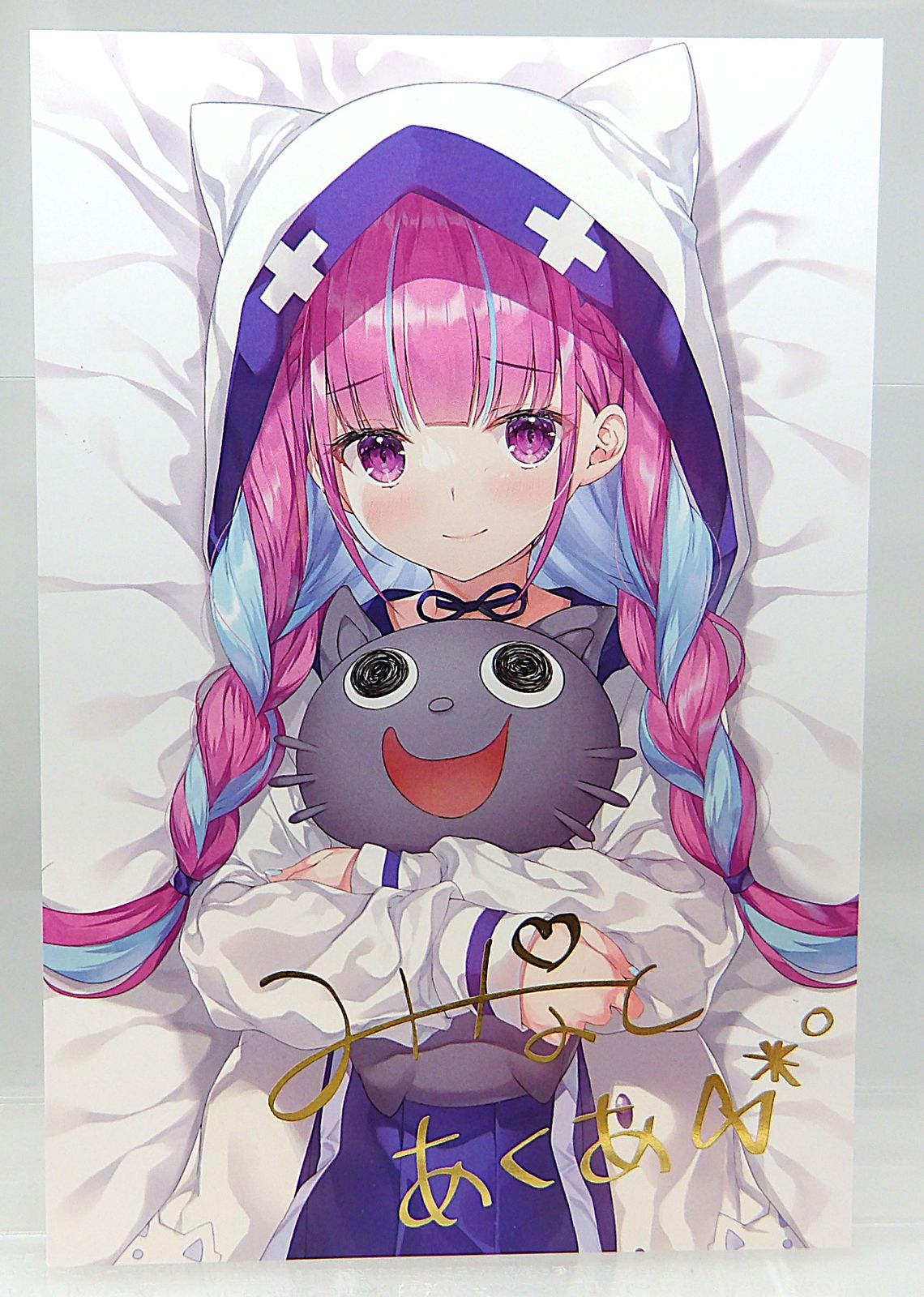 中古】湊あくあ 箔押し複製サイン入りみわべさくら描き下ろしポスト 