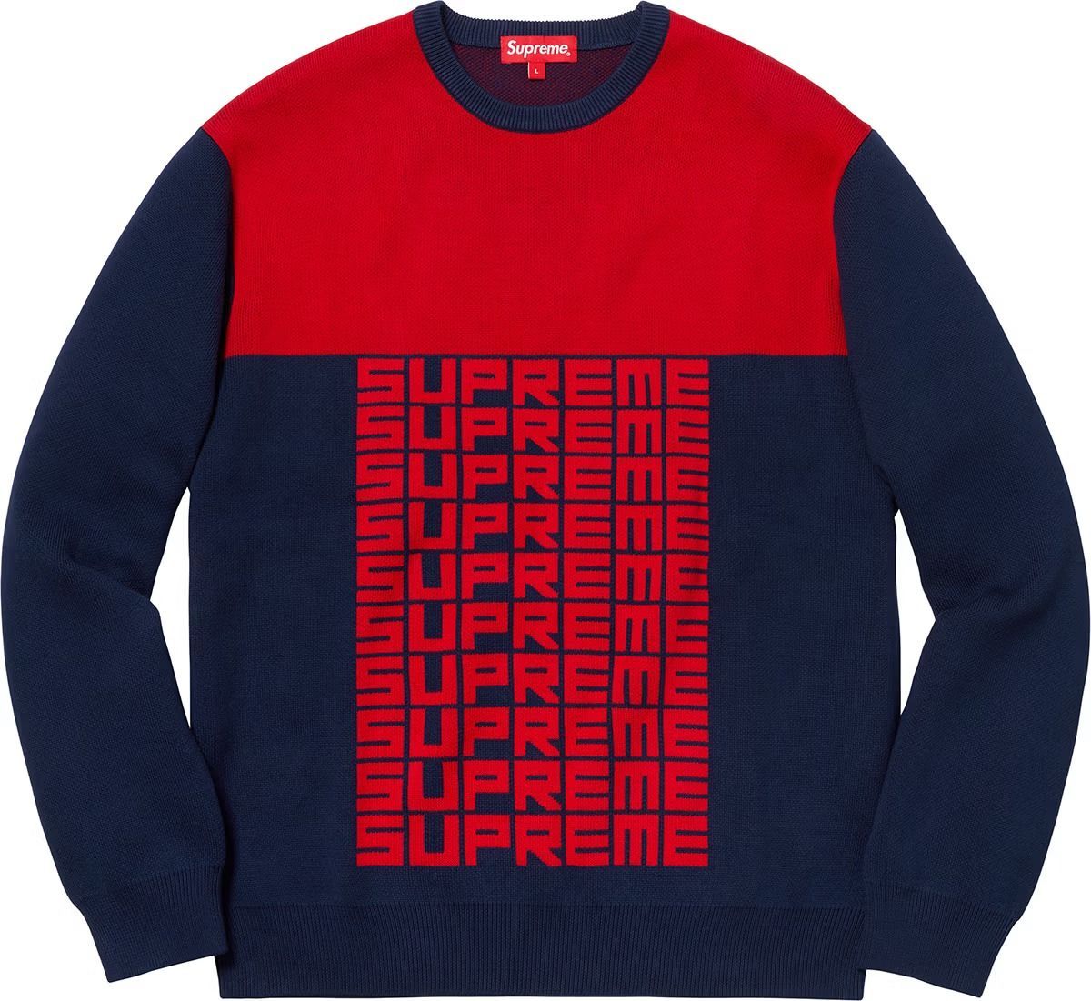Supreme｜シュプリーム Logo Repeat Sweater ロゴリピート ニット Navy Red
