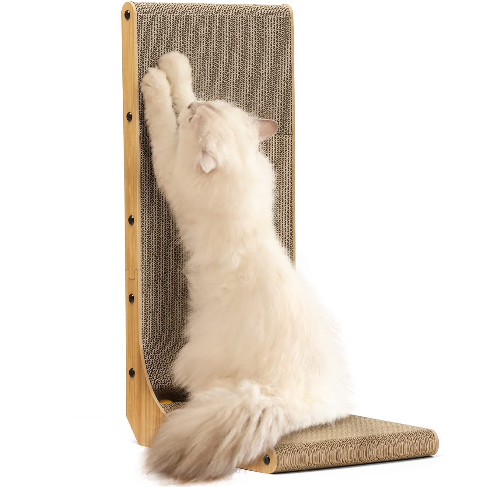 FUKUMARU 猫用L字型スクラッチャー 猫 猫用 爪とぎ 爪研ぎ ダンボール 段ボール おもちゃ付き 42.2*29.2*68.1cm(縦*横*高さ)★ 44bc457a