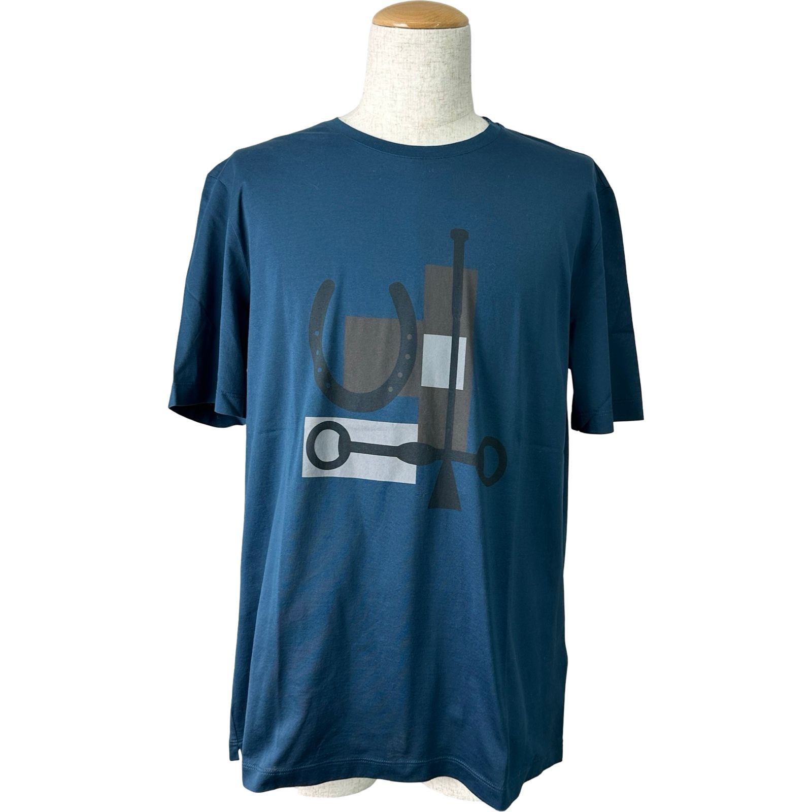 エルメス HERMES プリントTシャツ ネイビー コットン メンズ 半袖Ｔシャツ 26,640円