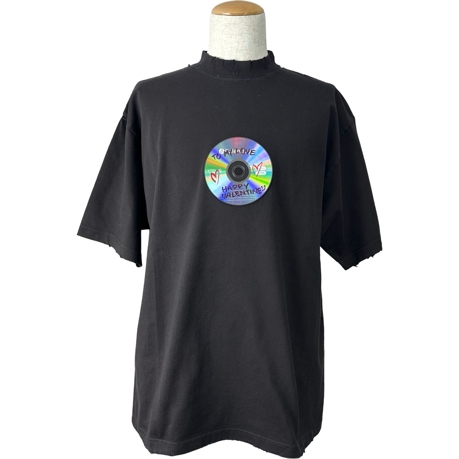 バレンシアガ BALENCIAGA VALENTINE CD 半袖シャツ 764235 ブラック コットン メンズ 半袖Ｔシャツ