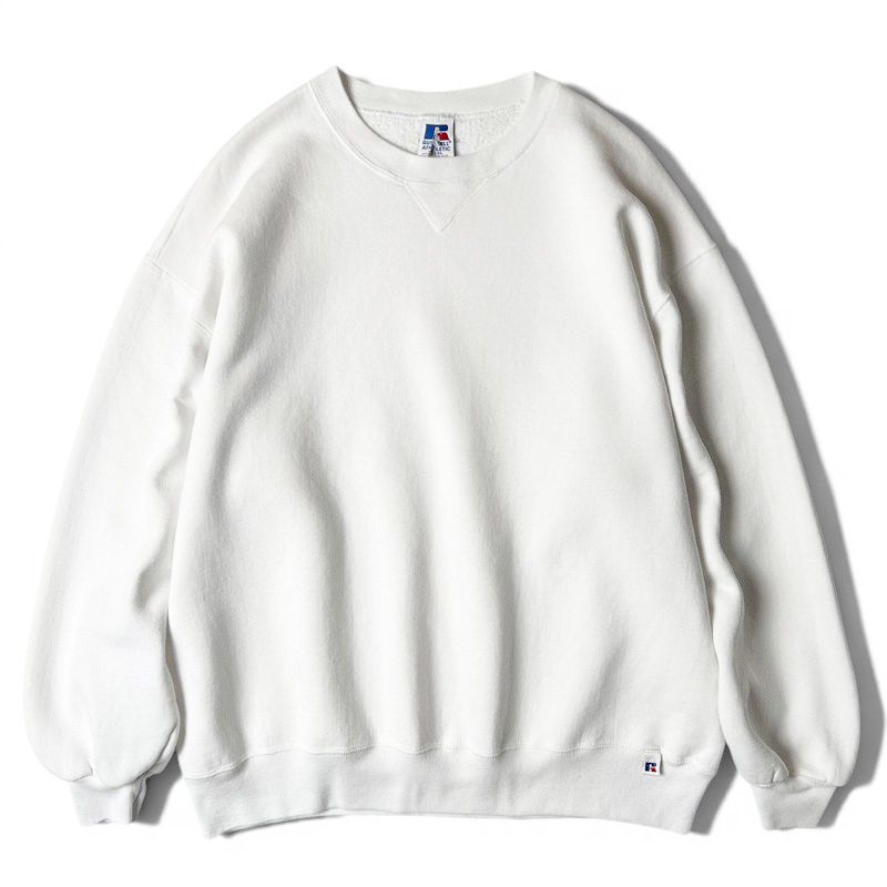 90s USA製 RUSSELL 無地 前V スウェット トレーナー XXL / 90年代 アメリカ製 オールド ラッセル 裏起毛 ホワイト 白 スエット