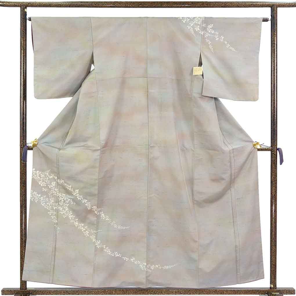 訪問着 身丈158cm 裄64cm 前幅24cm 後幅30.5cm 袖丈49cm 袖幅33cm レディース 袷 萩柄 裄Mサイズ 秋冬春用 正絹（シルク）グレー 美品 リメイク リユース リサイクル【呉服のきくや】 13,275円