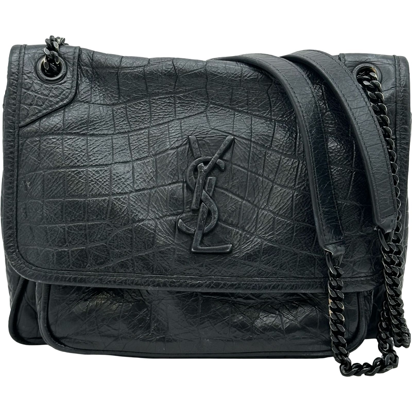 サンローラン SAINT LAURENT ニキチェーンショルダー 548943 ブラック クロコ型押し レディース ショルダーバッグ