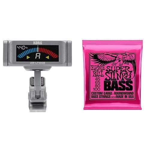 新品 【セット販売】KORG 100時間連続駆動 ベース専用 クリップ式チューナー AW-LT100B & ERNIE BALL 2834 ベース弦 (45-100) 2834 SUPER SLINKY BASS セット