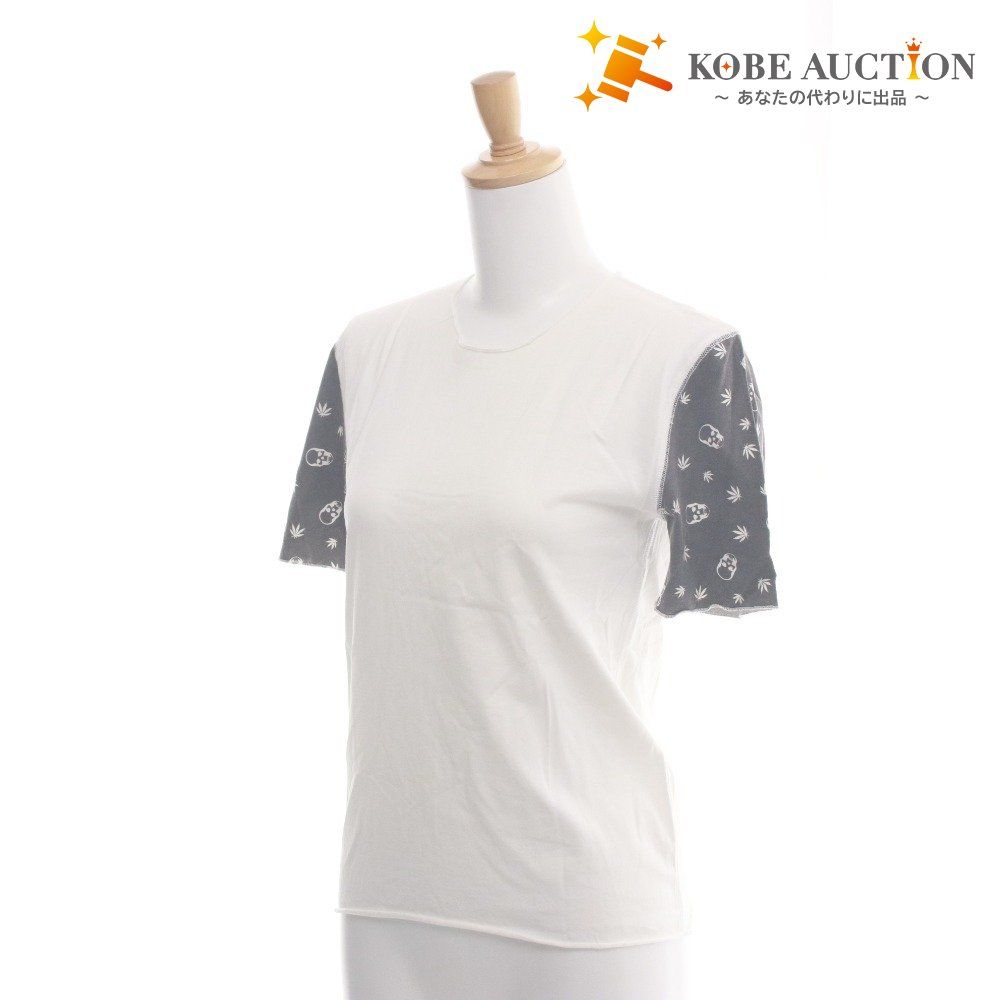 ■ ルシアンペラフィネ lucien pellat-finet Tシャツ 半袖 丸首 トップス カットソー スカル ドクロ レディース S グレー ホワイト系